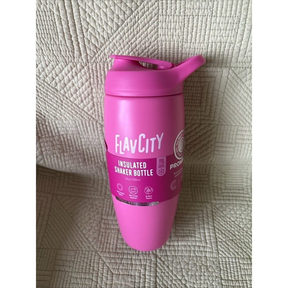 FlavCity Stainless Steel Insulated Shaker Bottle Hot Pink Promixx 24oz NEW